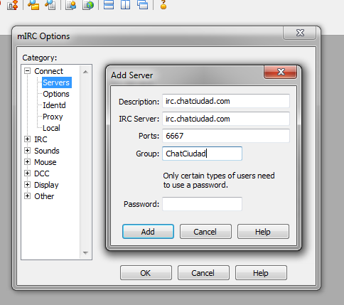 mIRC: Add Server