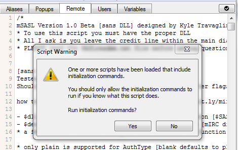 mIRC: advertencia al cargar el script